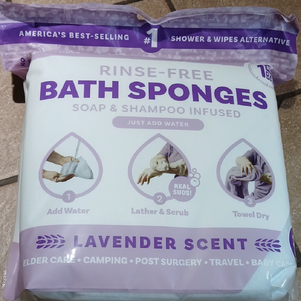 6 Packs Of Rinse-Free Lavender Bath Sponges Great For Elder Care.